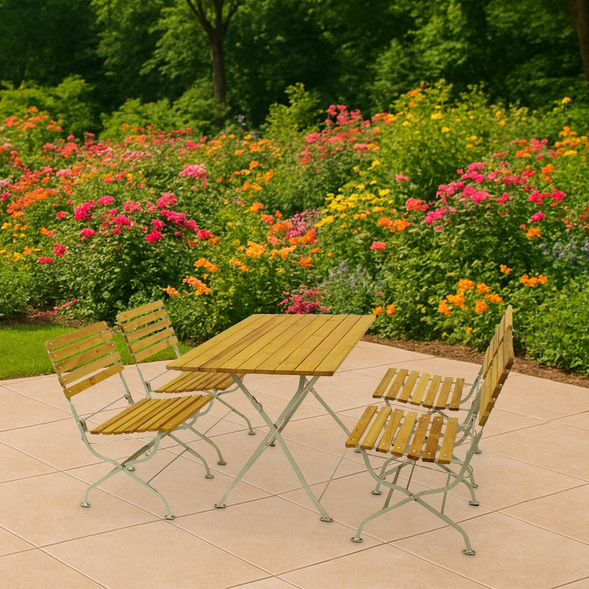 SITZGRUPPE Hobart Light - Garten-Garnitur 5-teilig, Flachstahl Robinienholz -Gestell verzinkt hellgrau - Grau, Holz - TPFGarden