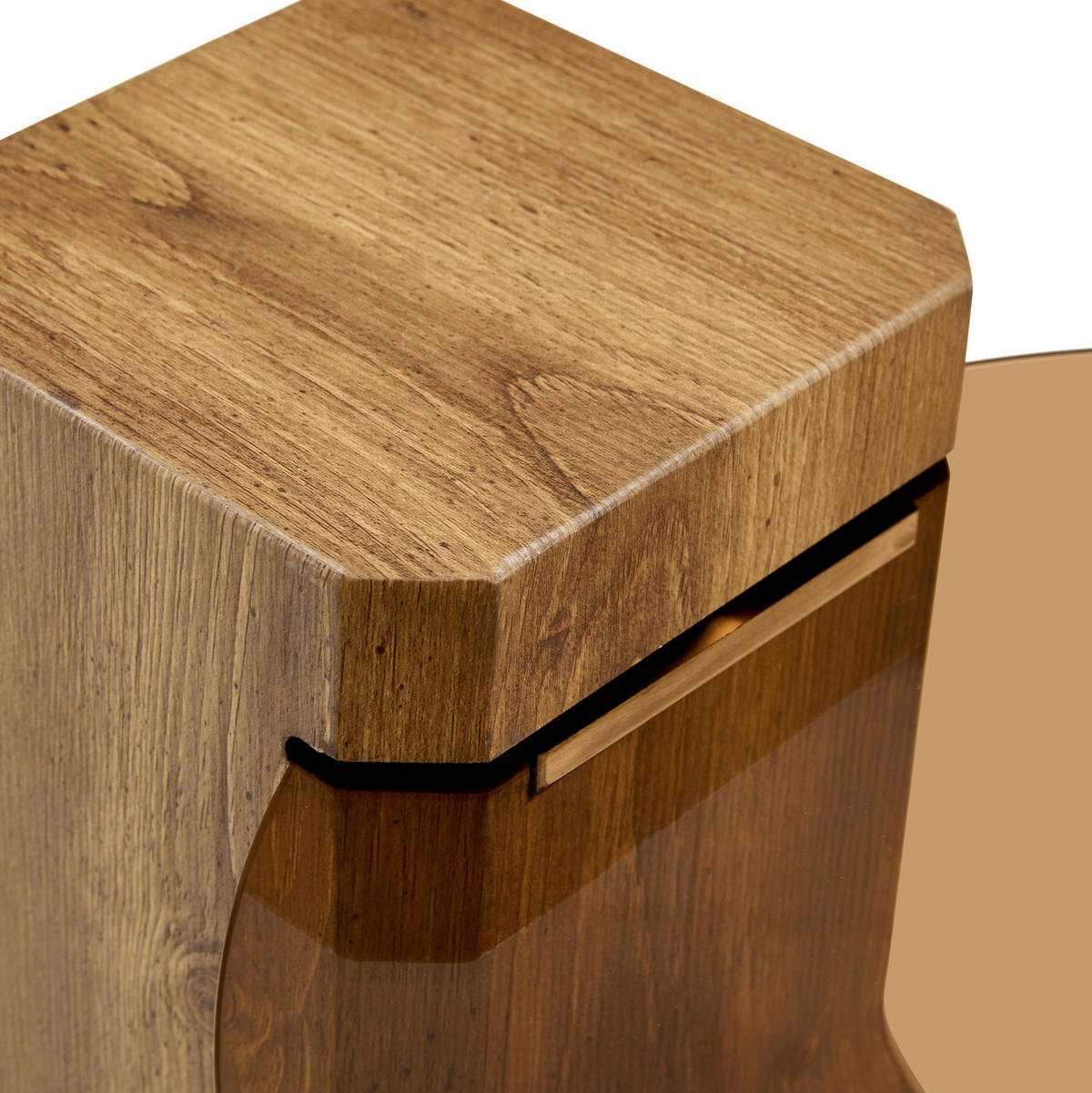 KONFERENČNÍ stolek 61/61/30 cm dřevodekor z MDF s tónovaným sklem 2v1 - přírodní, kompozitní dřevo (61/61/36cm) - OKWISH