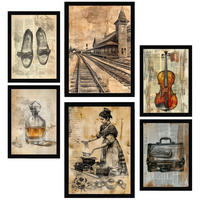 POSTER Set Mit 6 Vintage Frauen Lebensstil A3 & A4 Schwarzer Rahmen - Schwarz, Papier (29/3cm) - Nacnic