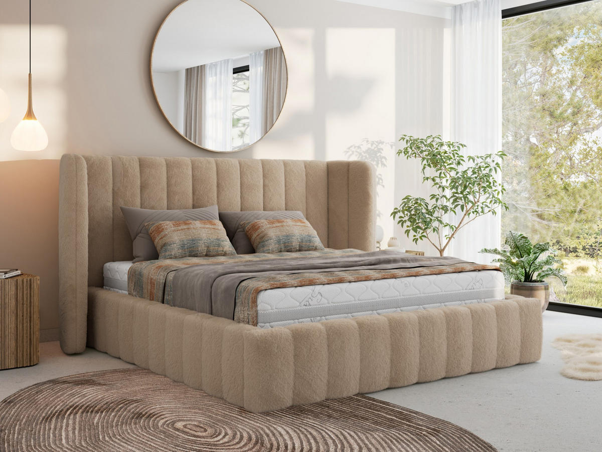 POLSTERBETT GOLETTA CLASSIC 200/200 - Beige Plüsch - Multipocket-Matratze - Beige, Textil (200/200cm) - MKS