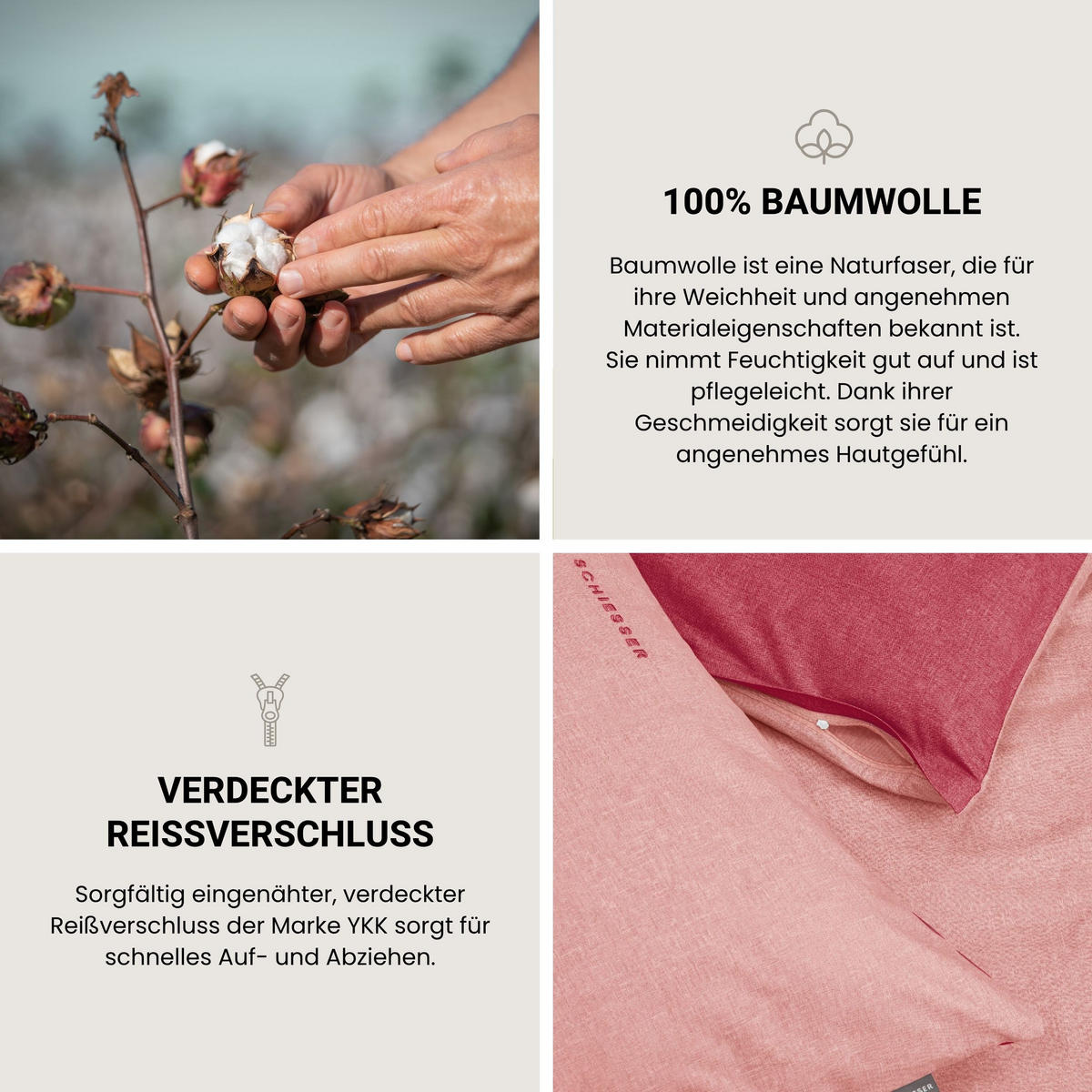 KISSENHÜLLENSET Doubleface Renforcé 2-teilig 40x80 cm Rosa - Rosa, Textil (40/80cm) - SCHIESSER