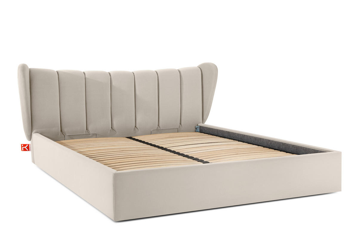 POLSTERBETT GIZO, Muschel-Design - Creme/Schwarz, Holz/Holzwerkstoff (202/204cm) - KONSIMO®