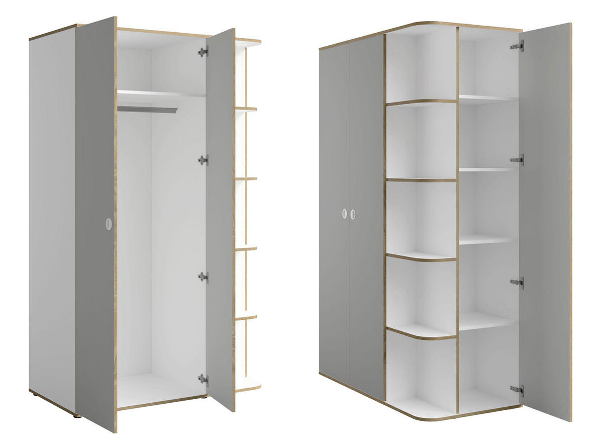 KLEIDERSCHRANK Pinio weiß, lichtgrau 120 / 60 / 196,5cm - Weiß/Grau, Holzwerkstoff/Kunststoff (120/196.5/60cm) - Feldmann-Wohnen