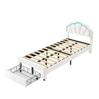 KINDERBETT 90x200cm, Samt, Weiß, Mädchenbett, mit LED-Lichtleiste und Schubladen, Blütenförmiges, ohne Matratze - Weiß, Holz (90/200cm) - WoodenAura