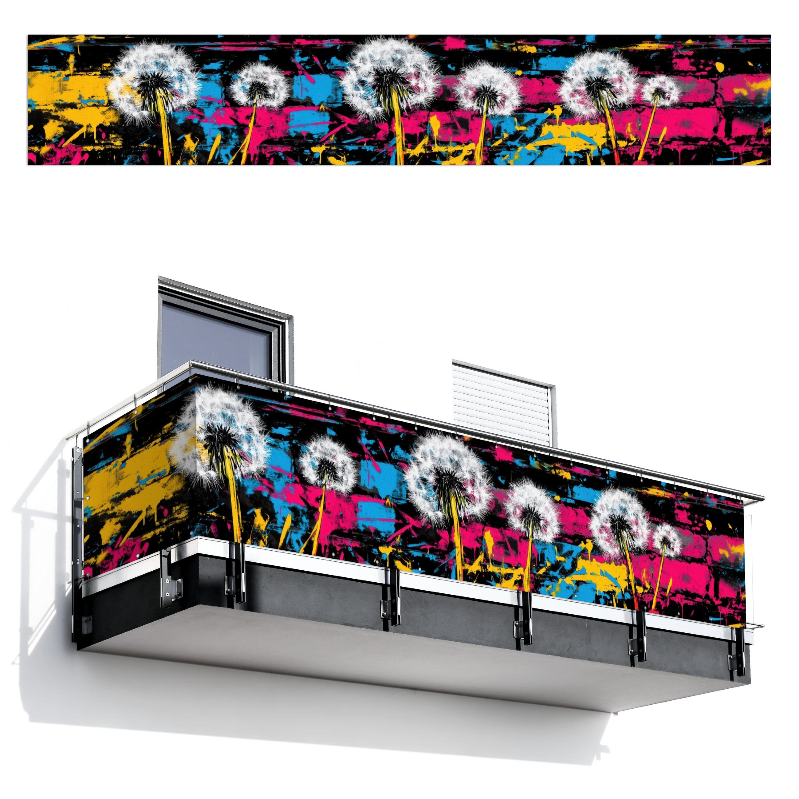 BALKON-SICHTSCHUTZ Straßenkunst - Bunt - Wand - Schwarz, Kunststoff (500/90cm) - MuchoWow