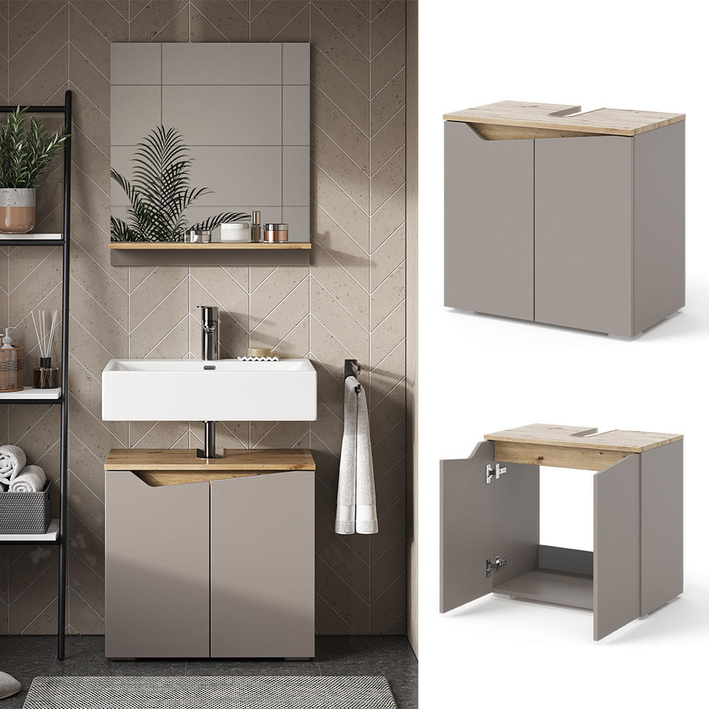 WASCHBECKENUNTERSCHRANK Marelle Greige 60 x 57.5 cm mit 2 Türen - Greige/Eiche Artisan, Holzwerkstoff (60/57.5/35cm) - Vicco