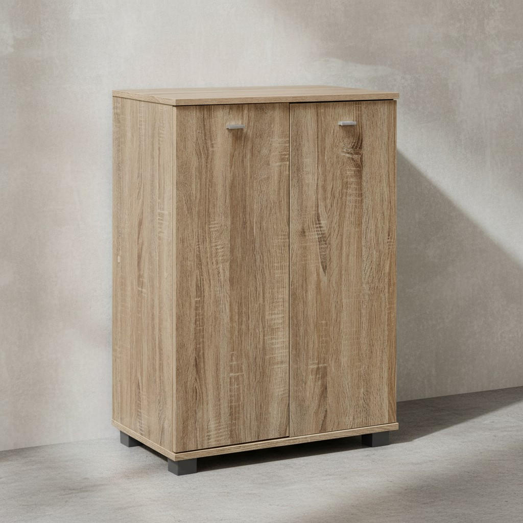 SCHUHSCHRANK Holz mit 2 Türen und 3 Einlegeböden, Beige 60x35x90 cm - Beige/Grau, Holz/Kunststoff (60/90/35cm) - KADIMA DESIGN