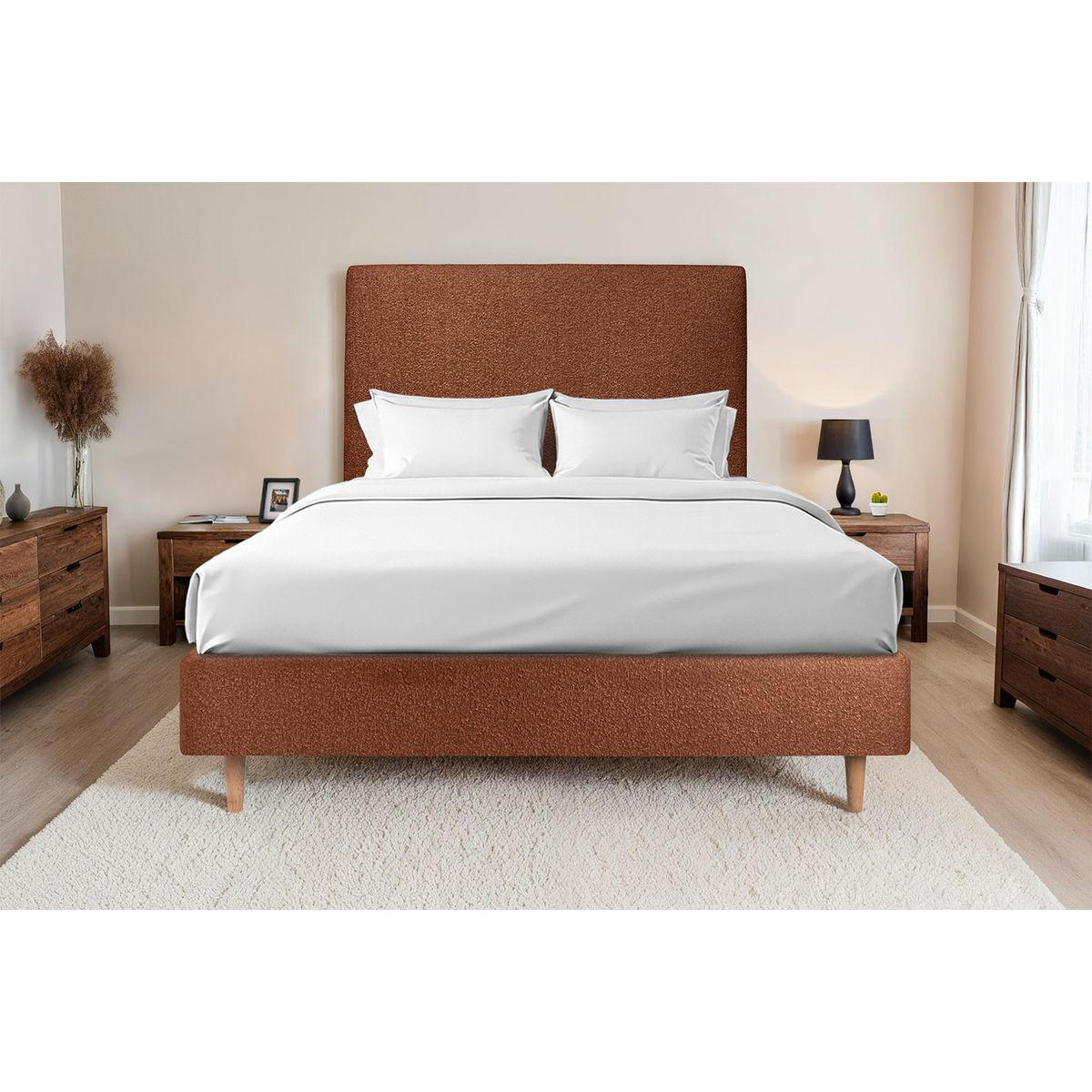 KOPFTEIL gepolstertes – Terrakotta Bouclé-Stoff - 150 cm - Beige/Terracotta, Karton/Holz (150/120/10cm) - Sommeil de Plomb