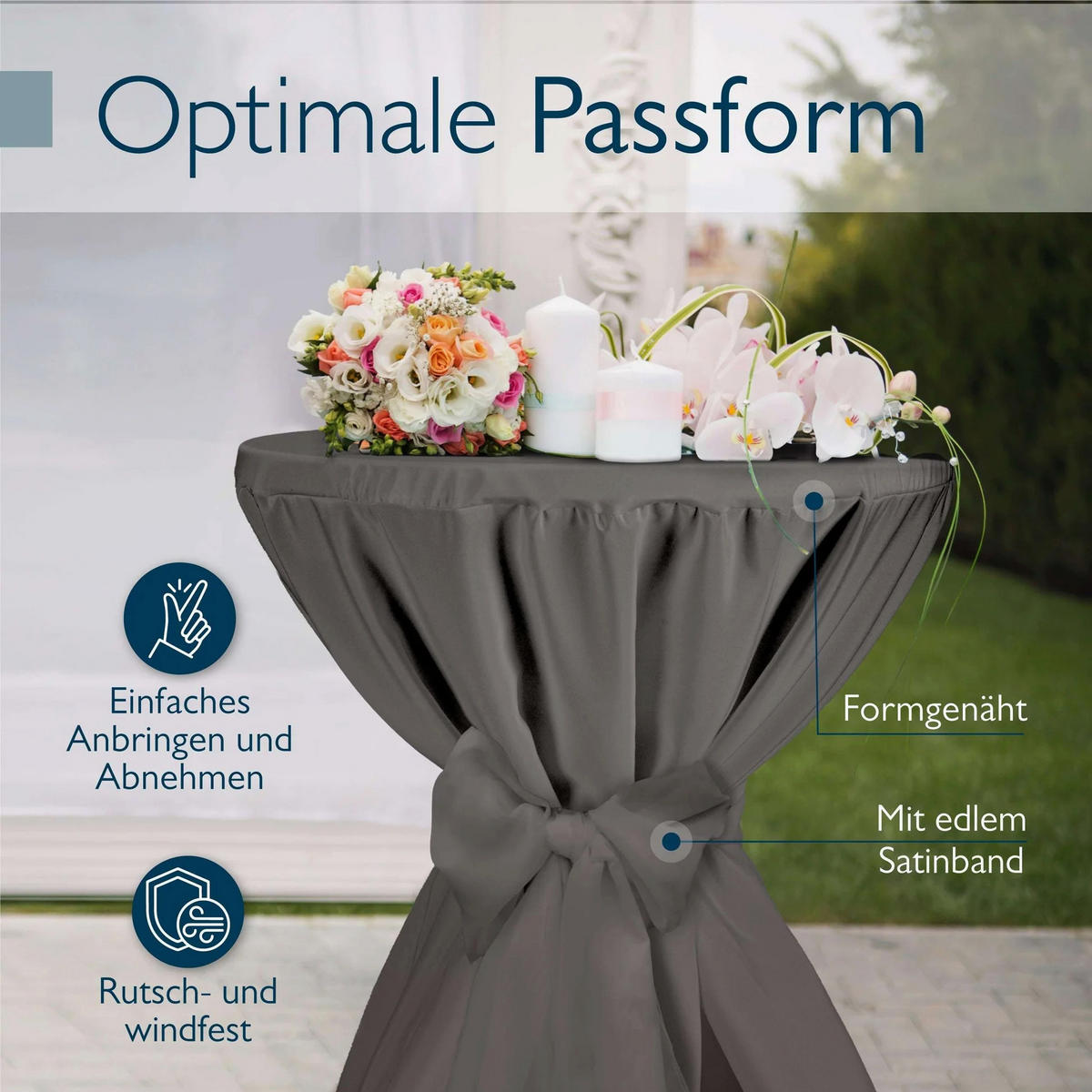 STEHTISCH Bellini Ø 70cm Schwarz mit Premium Stehtischhusse Ø 70cm Anthrazit - Anthrazit/Schwarz, Metall (70/70/110cm) - Beautissu 