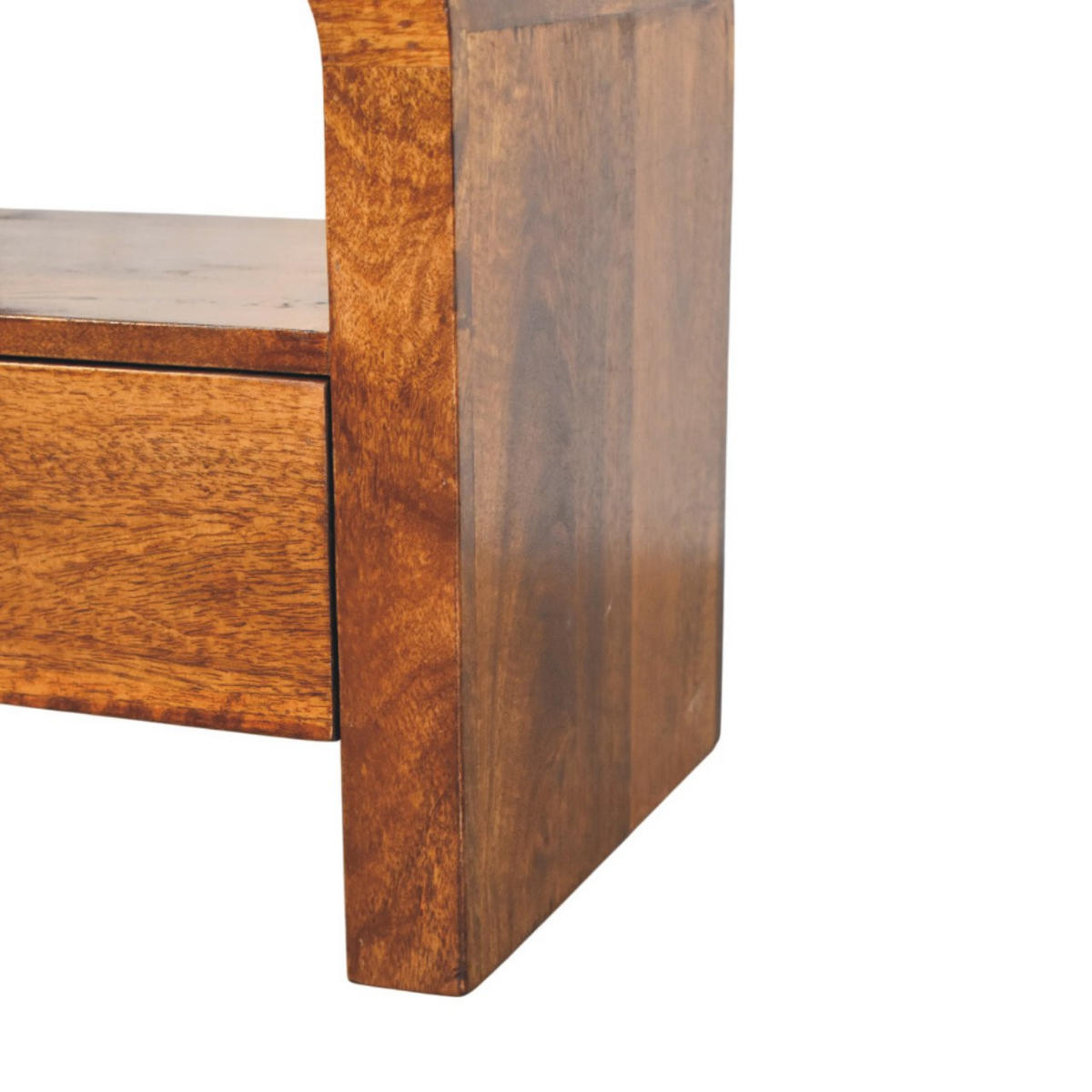 NACHTTISCH Massivholz Darcy Kastanienbraun, 1 Schublade und Offenes Regal - Dunkelbraun/Messingfarben, Mangoholz/Holz (45/45/35cm) - Artisan Furniture