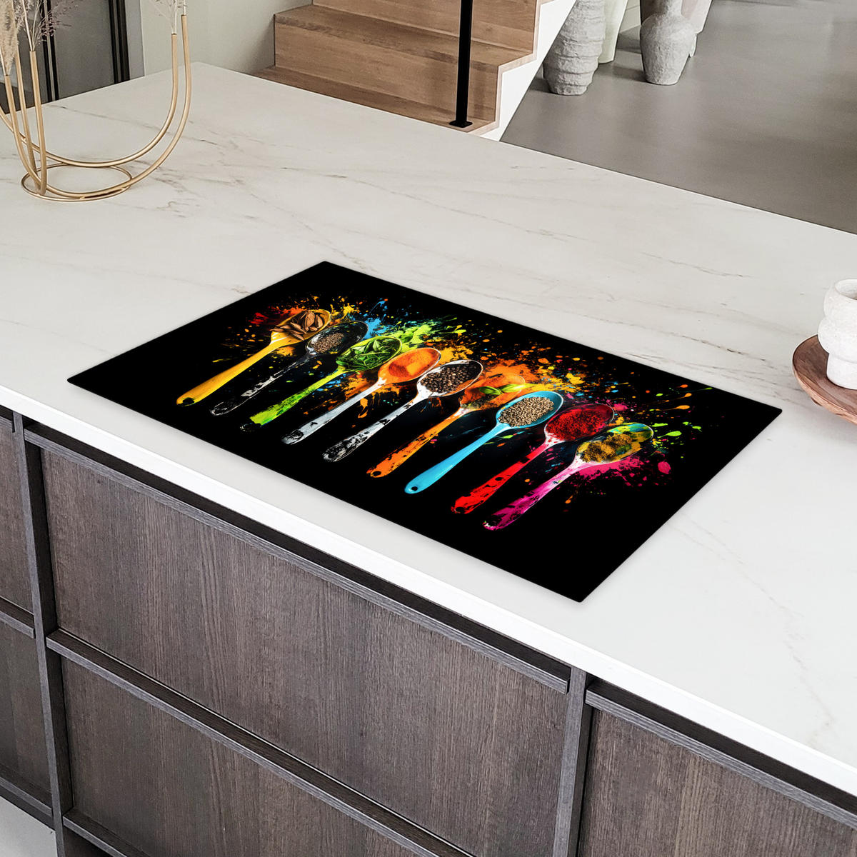 HERDABDECKPLATTE Löffel - Gewürze - Modern - Graffiti - Farbe - Farbenfroh 90x52 cm - Multicolor, Kunststoff (90/0.2/52cm) - MuchoWow