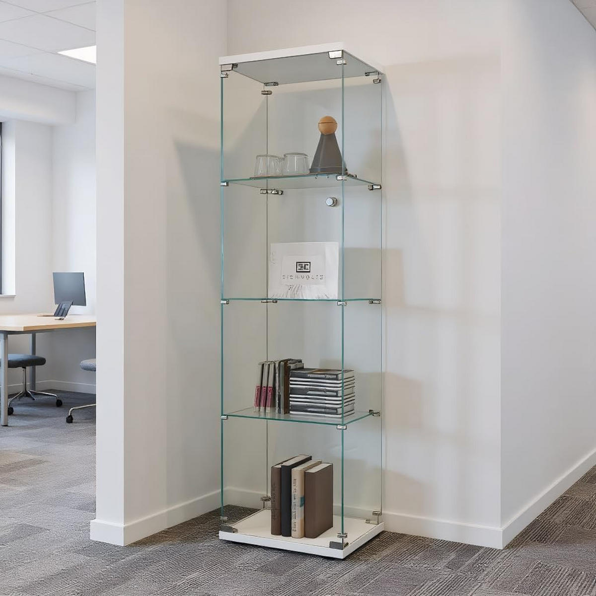 VITRINE Glasvitrine, Weiß, 4 Ebenen - Weiß, Holz (36.5/164/42.5cm)