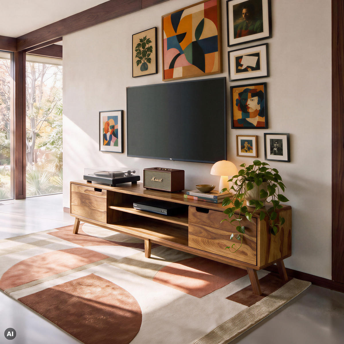 TV-BOARD Sheesham 220x40x48 natur sandgestrahlt lackiert MALMÖ 2 #224 - Naturfarben, Holz (40/48/220cm) - Massivmoebel24