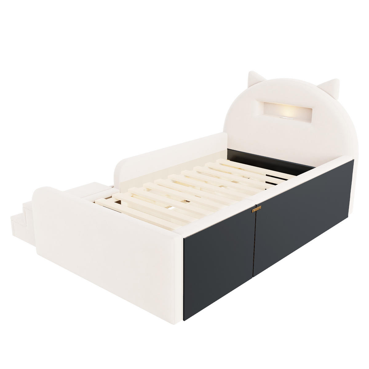 KINDERBETT 90/200 cm in Beige mit 4 Schubladen, USB und Nachtlicht Samt - Beige, Holzwerkstoff/Textil (90/200cm) - STILVORA