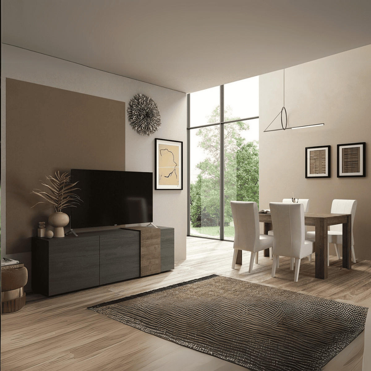 TV-MÖBEL 3 Schwingtüren Pluton - L181 cm - Nussbaumfarben, Holzwerkstoff (44/57/181cm) - Calicosy