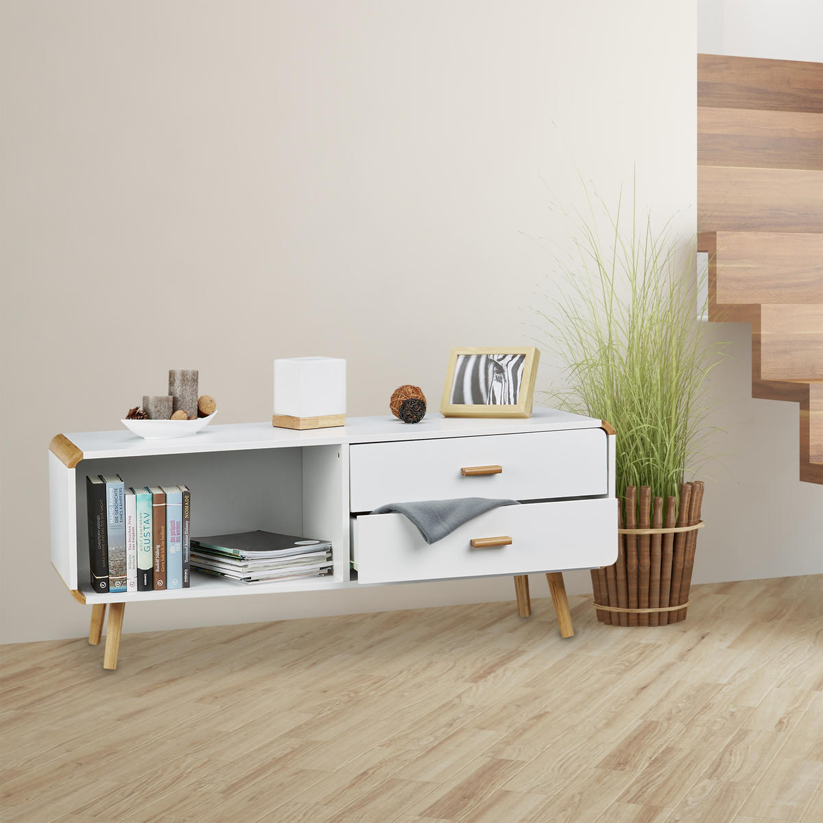 LOWBOARD - Weiß, Holz/Holzwerkstoff (120/48/40cm) - Relaxdays