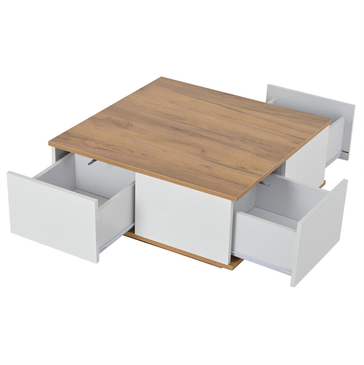 COUCHTISCH 70/70/31,5 cm mit 3 Schubladen und offenem Fach, Hochglanz-Fronten aus Spanplatte, Weiß/Walnuss - Walnussfarben, Holzwerkstoff (70/70/31.5cm) - Modfu