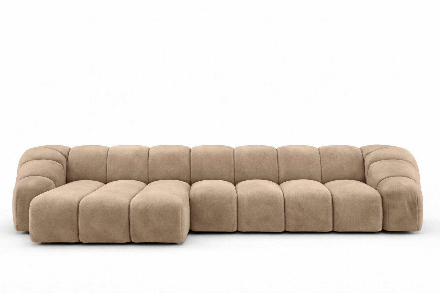 ECKSOFA Modulare L-Form, Veloursstoff Bluvel, Latte, Links, CROISSANT XL - Hellbraun, Holz (340/190cm) - Kaiser Möbel
