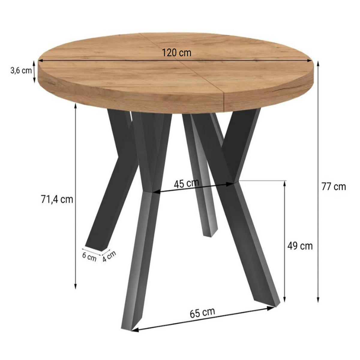 ESSTISCH Runder Ausziehbarer PERO 120/220, Eiche Wotan / Schwarz - Eiche Wotan/Schwarz, Holz (220/120/77cm)