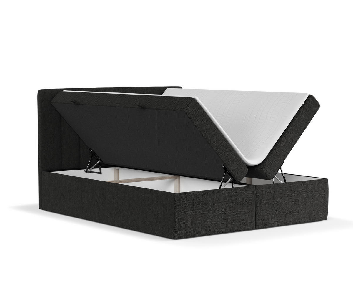 BOXBETT Novento Schwarz 140/200 cm mit Matratze und Topper - Schwarz, Holz/Holzwerkstoff (140/200cm) - Maison de Reve