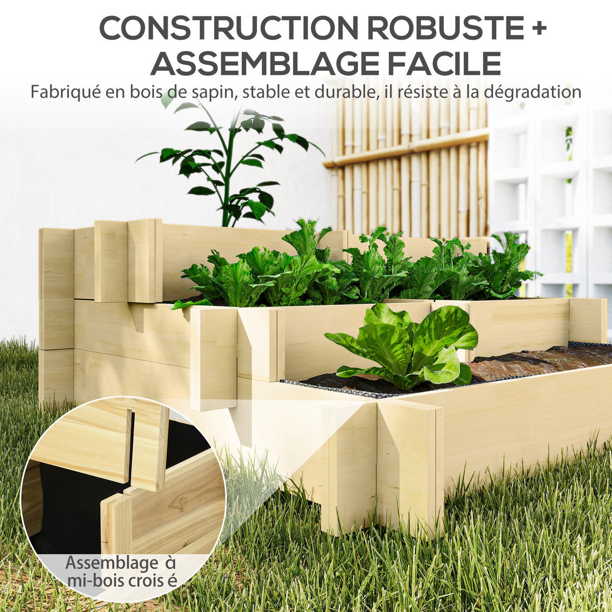 HOCHBEET 3-Stufig DE-12263 5 Fächer, 93/93/35 cm Natur - Naturfarben, Holz (93/35/93cm) - ComfortXL