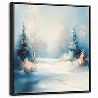LEINWAND Bilder mit Rahmen - Wald – Winter – Natur – Abstrakt – Schnee - 50x50 - Weiß, Textil (50/50cm) - MuchoWow
