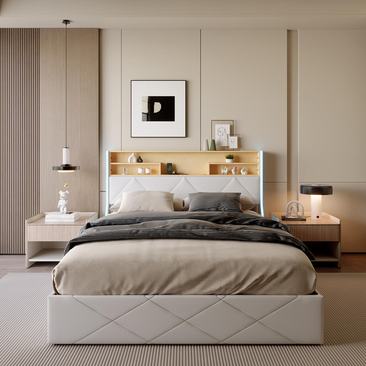 POLSTERBETT 140/200 cm Weiß mit Bettkasten, LED-Beleuchtung, Kopfteil mit Ablage und USB-C/USB-Anschluss - Weiß, Metall (140/200cm) - EuroLiving