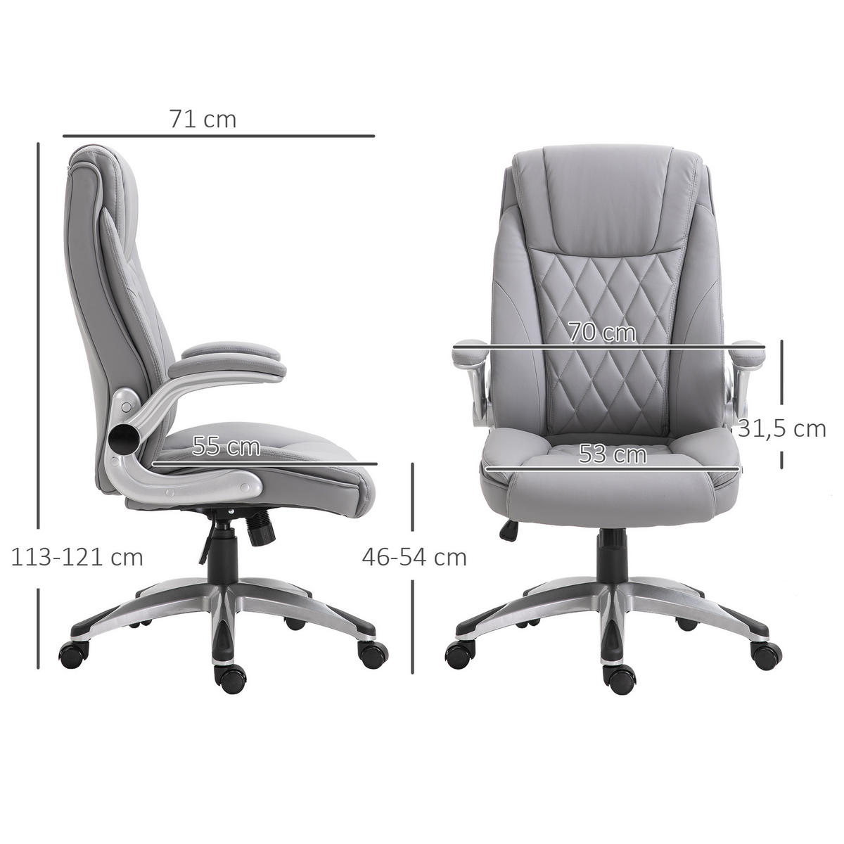 BÜROSTUHL, Kunstleder, Grau - Grau, Kunststoff (71/121/70cm) - Vinsetto