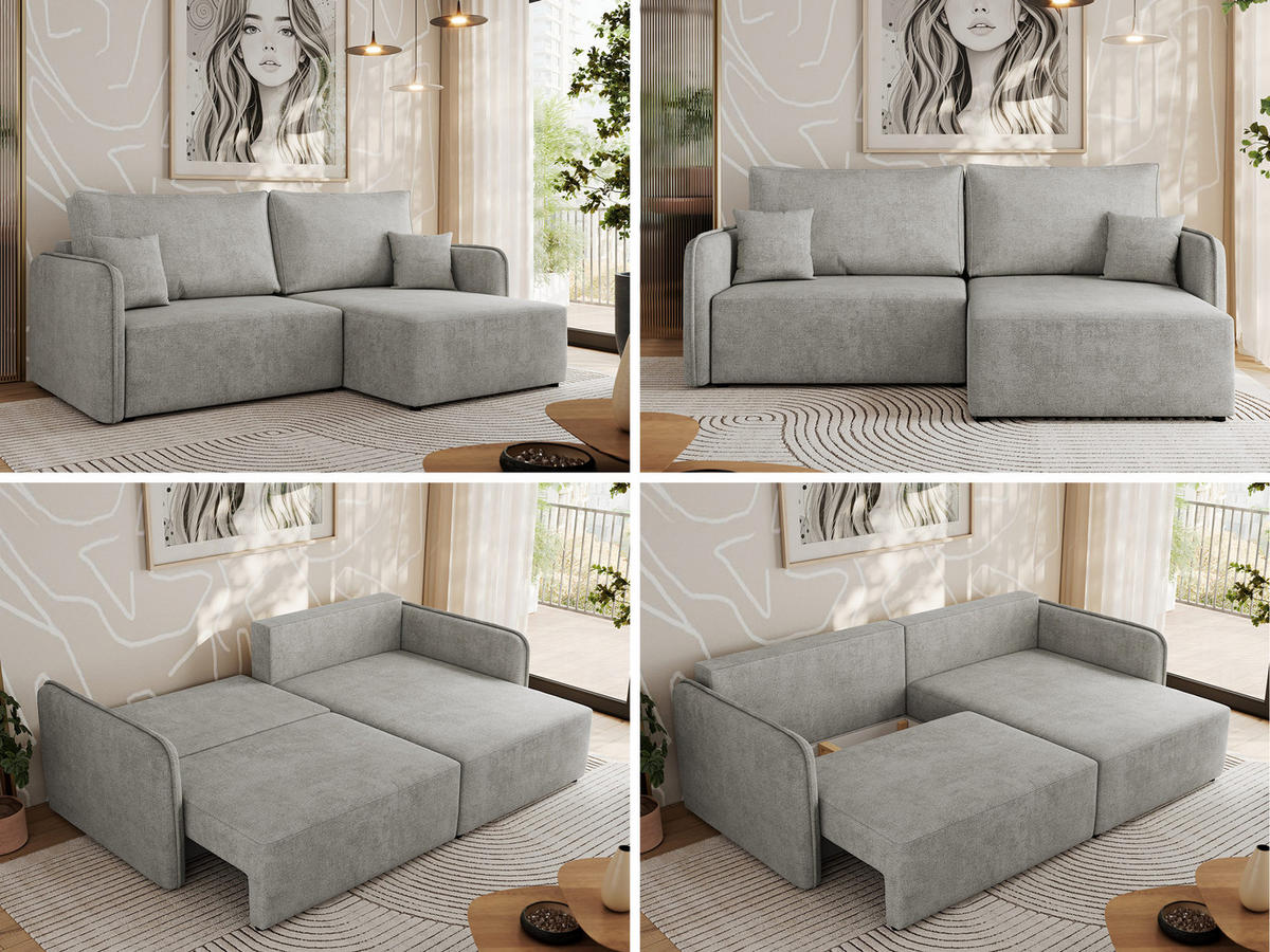 ECKSCHLAFSOFA MESTO L Hellgrau Struktur - rechts - Hellgrau/Schwarz, Kunststoff/Textil (147/227cm) - MKS
