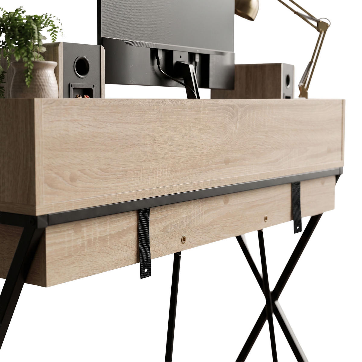 SCHREIBTISCH FLEXO 100 cm Eiche Sonoma - Schwarz/Sonoma Eiche, Holzwerkstoff (50/100/89.5cm) - Akord