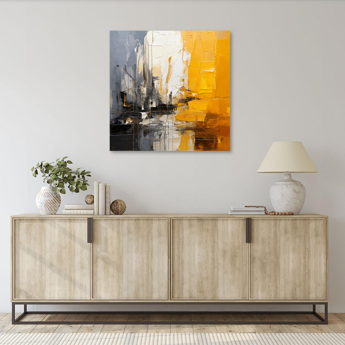 LEINWANDBILD Abstraktion Impasto Gelb 60x60cm - Goldfarben, Textil (60/60cm) - Feeby