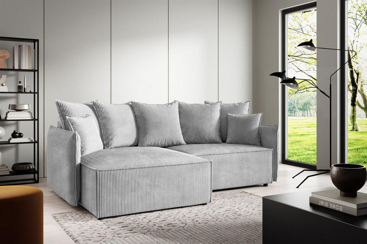 ECKSOFA Minea Mit Schlaffunktion - Hellgrau, Holzwerkstoff/Textil (221/153cm) - Fun Möbel