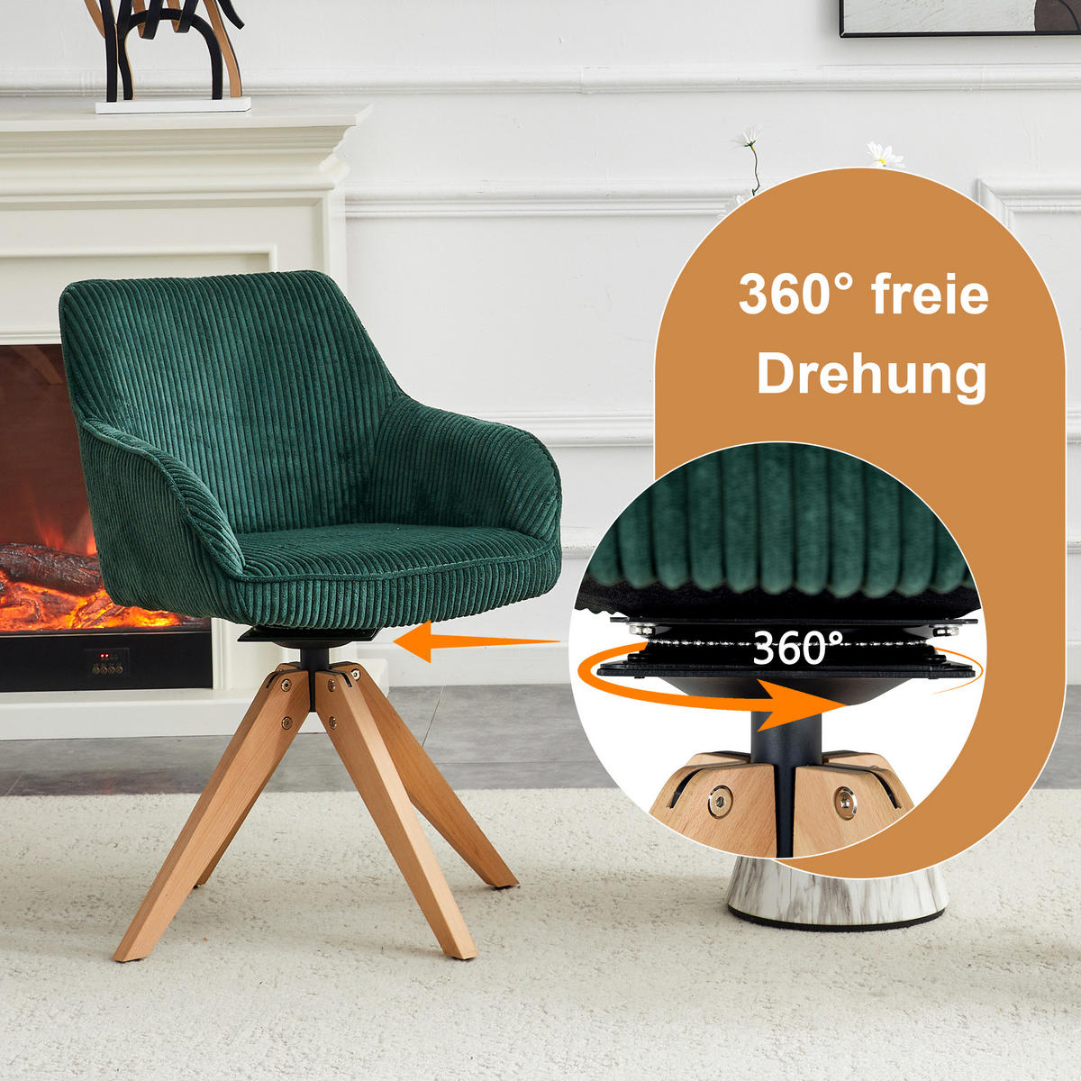 ARMLEHNSTUHL-SET DE-36619 2 Stück mit Massivholzbeinen Dunkelgrün - Dunkelgrün, Holz (44/84/56cm) - ComfortXL