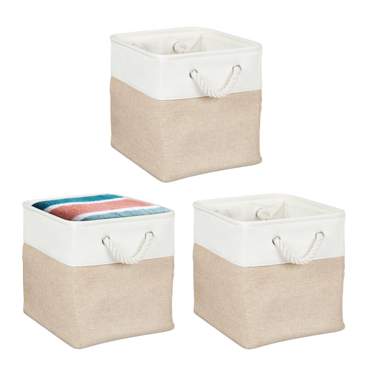 3XAUFBEWAHRUNGSKORB - Multicolor, Textil/Metall (28/28/28cm) - Relaxdays