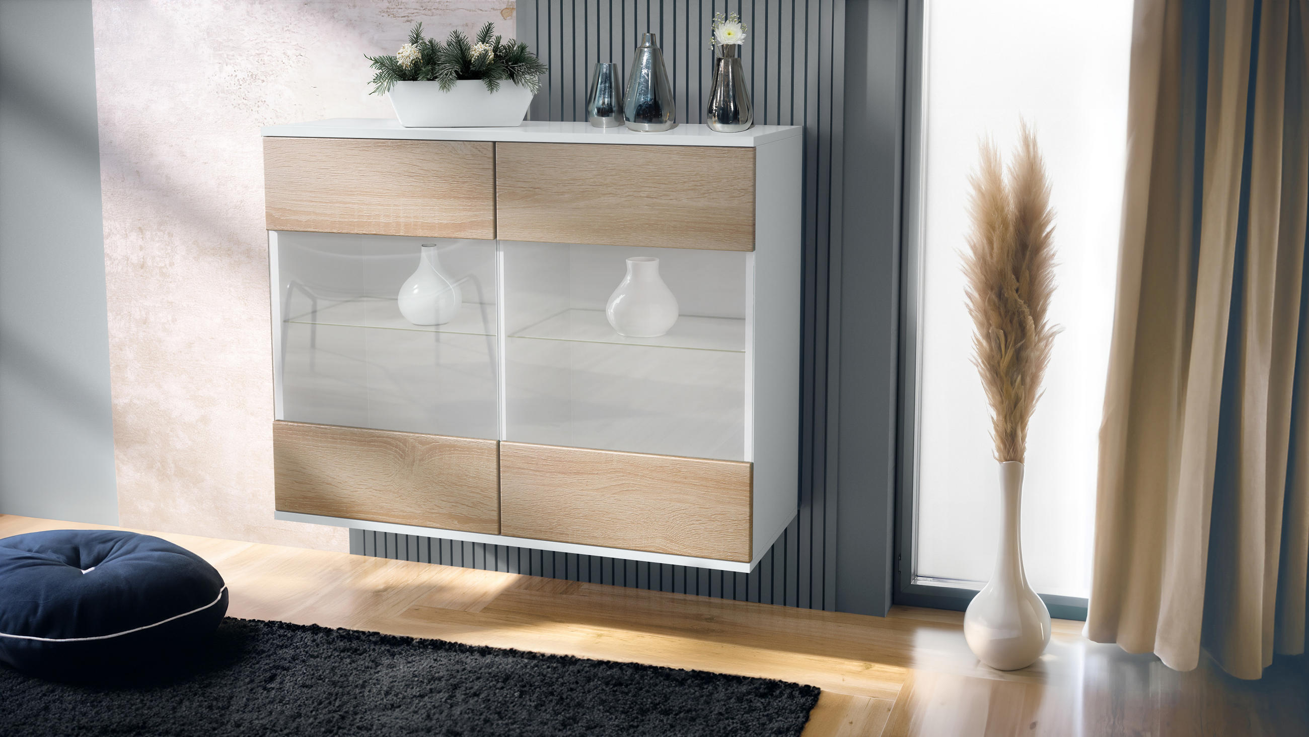 KOMMODE Bari Eiche sägerau - Eiche San Remo, Holzwerkstoff (92.5/73.5/35cm) - Vladon