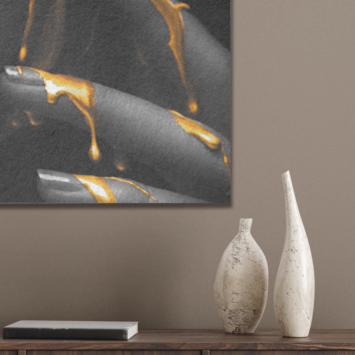 AKUSTIKBILD Frau - Schwarz - Gold - Gesicht - Lippen Wanddeko 70x50 cm - Goldfarben, Kunststoff (70/50/0.9cm) - MuchoWow