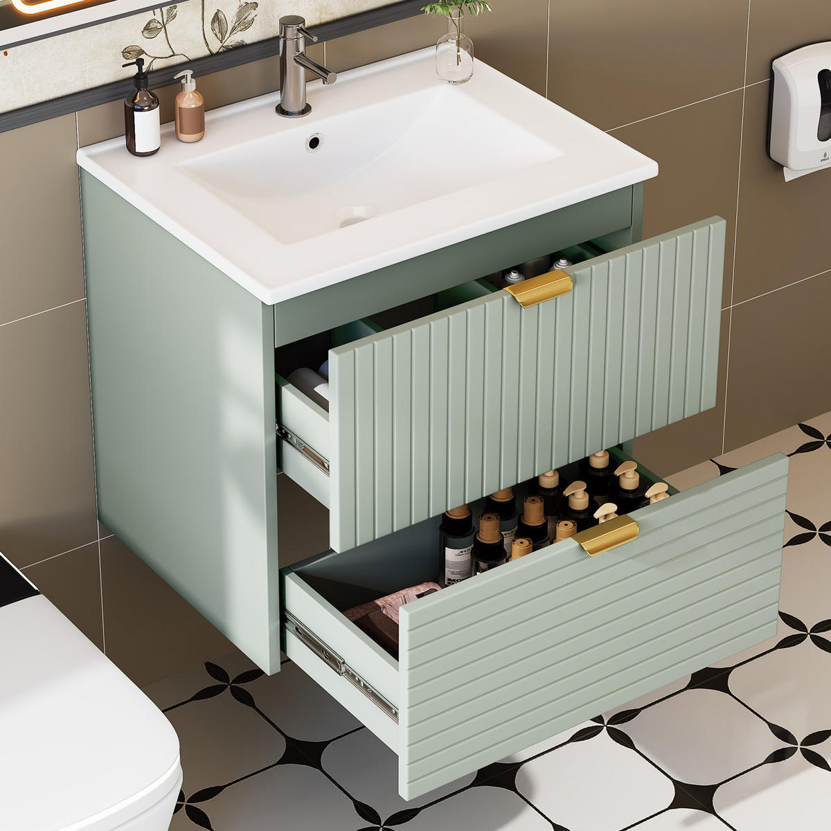 WASCHTISCHKOMBI 61/46/57 cm Mintgrün mit 2 Schubladen, ohne Wasserhahn - Mintgrün, Holz/Holzwerkstoff (46/57/61cm) - Oxeza