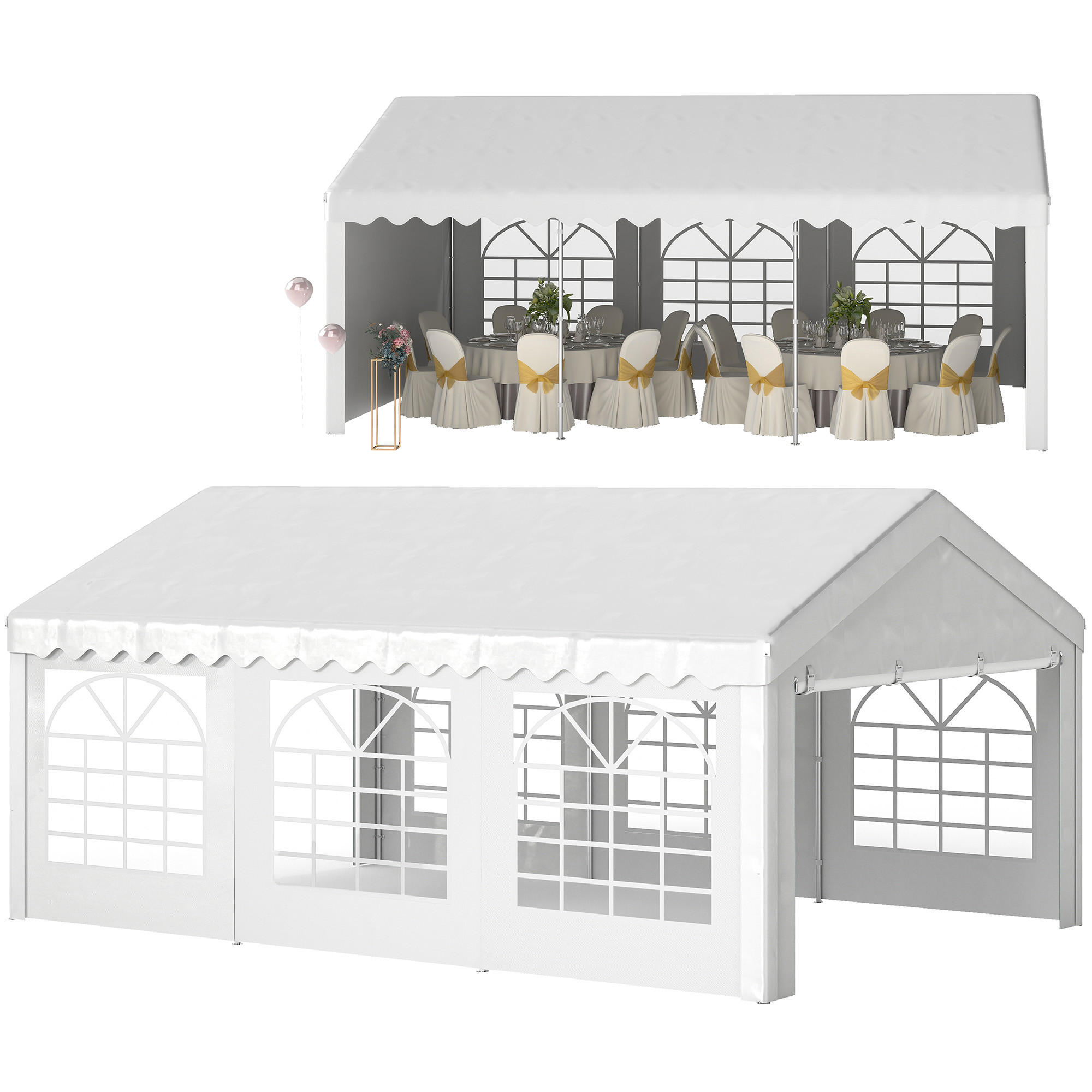 PAVILLON DE-12575 6x4 m mit 8 Fenstern Weiß - Weiß, Kunststoff (400/280/600cm) - ComfortXL