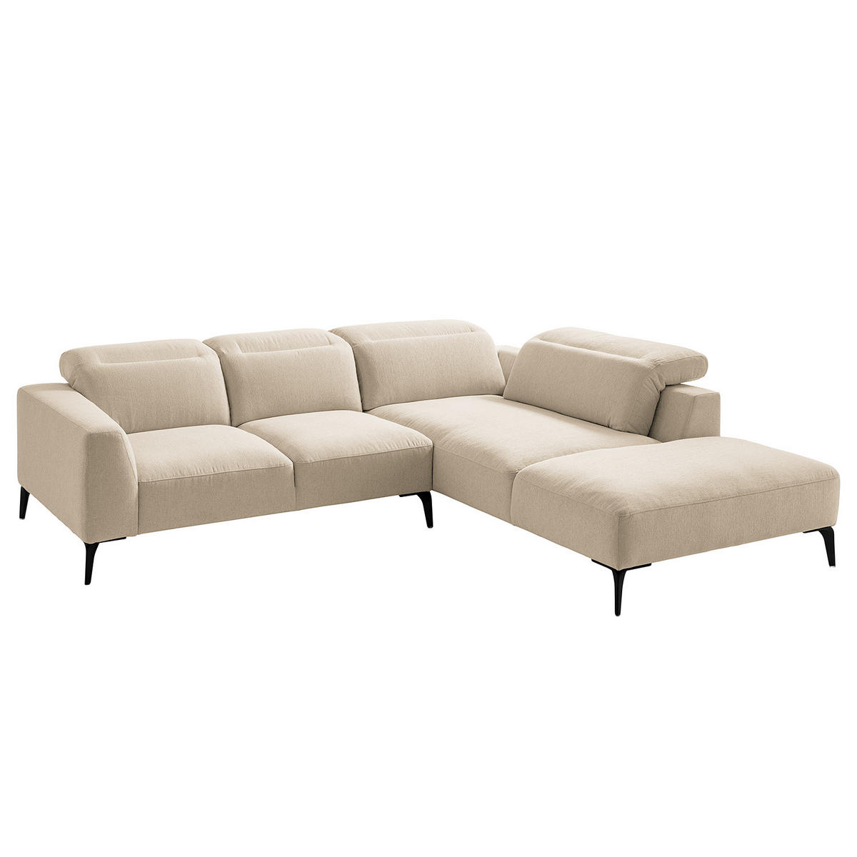 ECKSOFA mit Ottomane - Beige/Schwarz, Textil/Metall (263/238cm) - home24