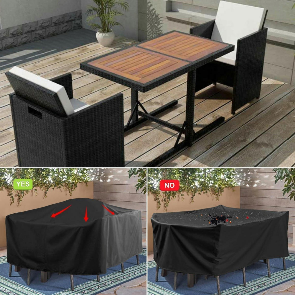 SCHUTZHÜLLE Gartentisch 125 x 63 x 74 cm 420D Oxford Gewebe Wasserdicht - Schwarz, Kunststoff (1/1/1cm)