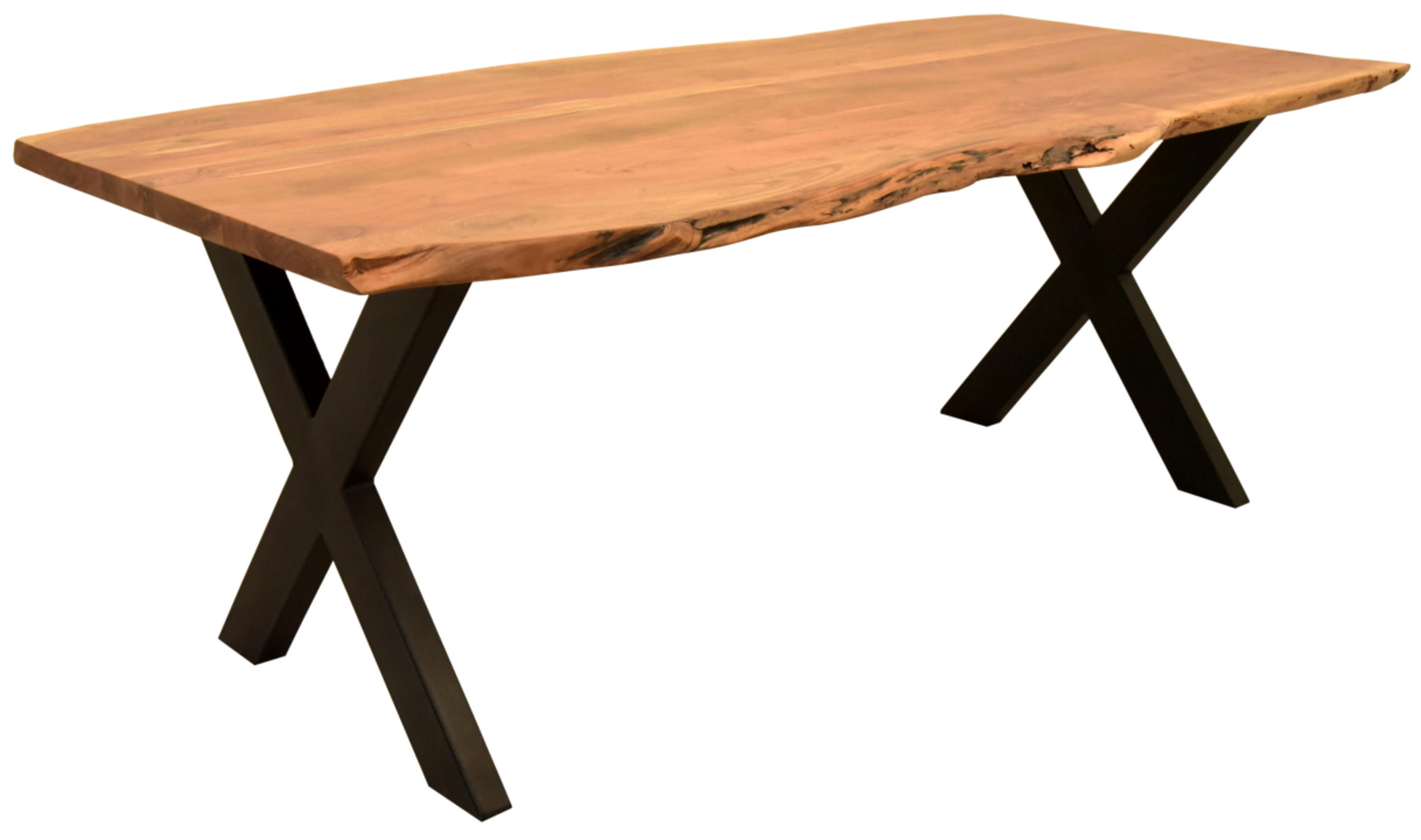 BAUMKANTENTISCH Catania Akazie X-Bein Gestell 200 x 100 cm - Schwarz/Braun, Holz/Metall (200/100/75cm) - Mr. Deko