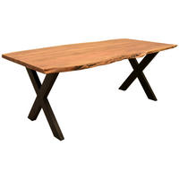 BAUMKANTENTISCH Catania Akazie X-Bein Gestell 200 x 100 cm - Schwarz/Braun, Holz/Metall (200/100/75cm) - Mr. Deko