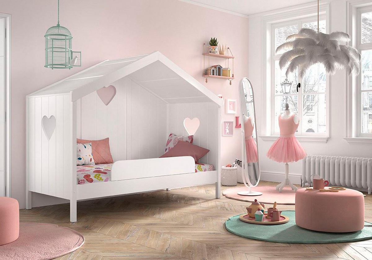 HAUSBETT Kamila 2 213x172x99 mit Rückwand aus Massivholz+MDF in Weiß - Weiß, Holz (90/200cm) - 58aufmkessel