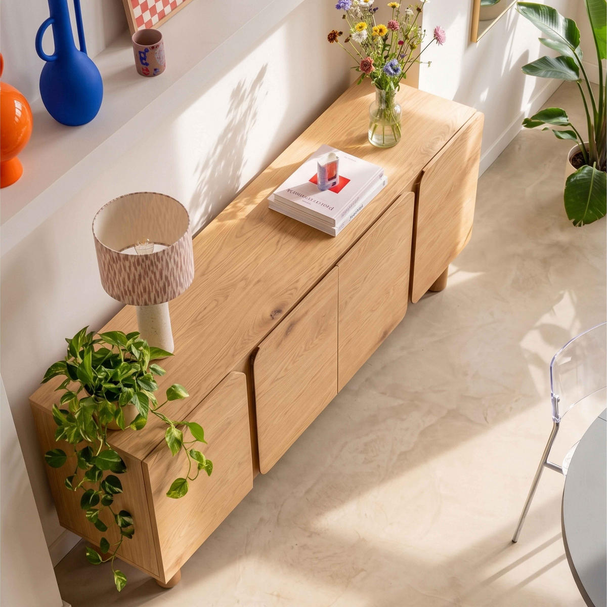 SIDEBOARD, helles Holz - Beige, Holz (180/75/38.2cm) - Oviala
