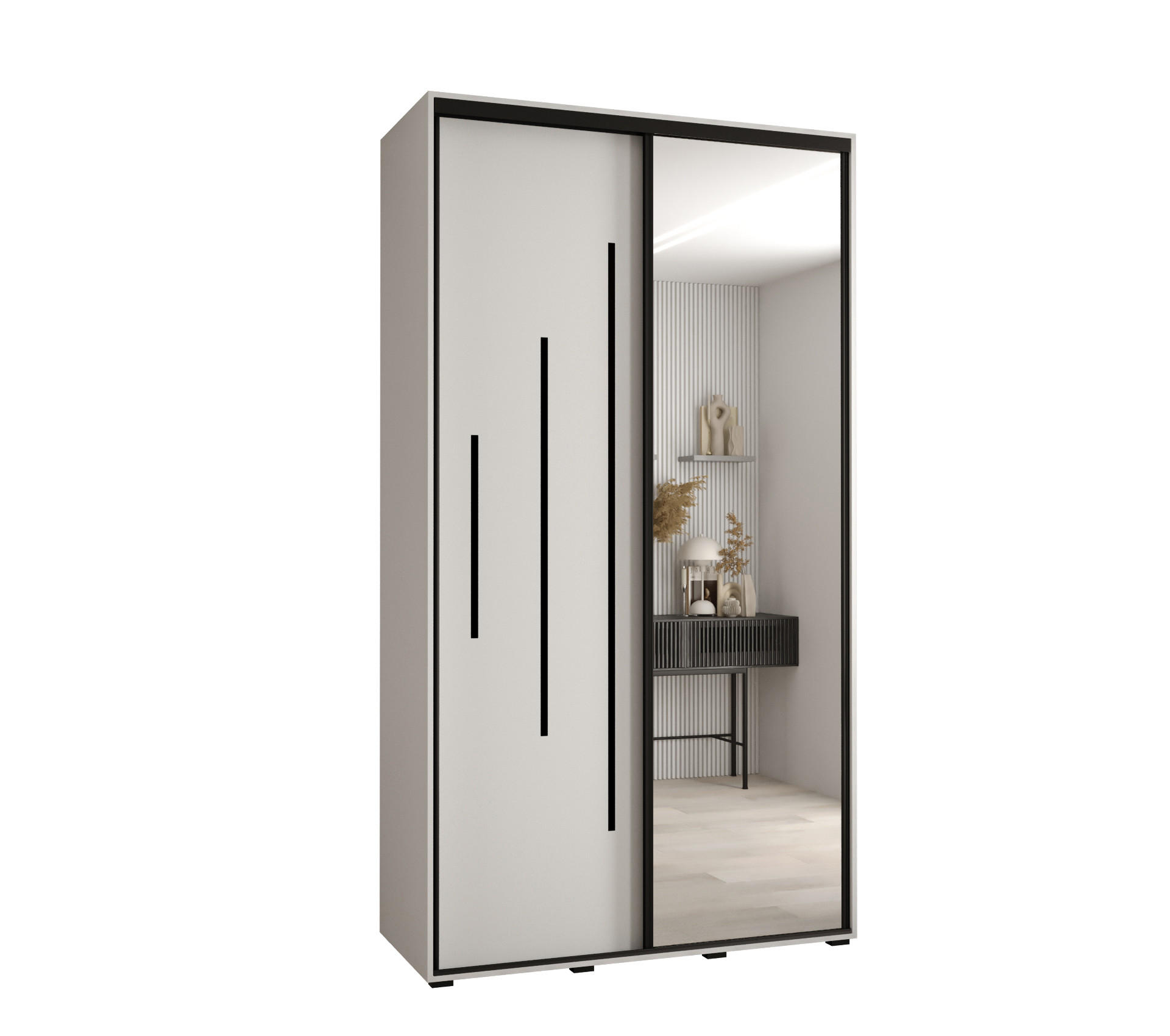 Abiks Möbel Schwebetürenschrank Weiß, Weiß, Schwarz 140x235x60 cm