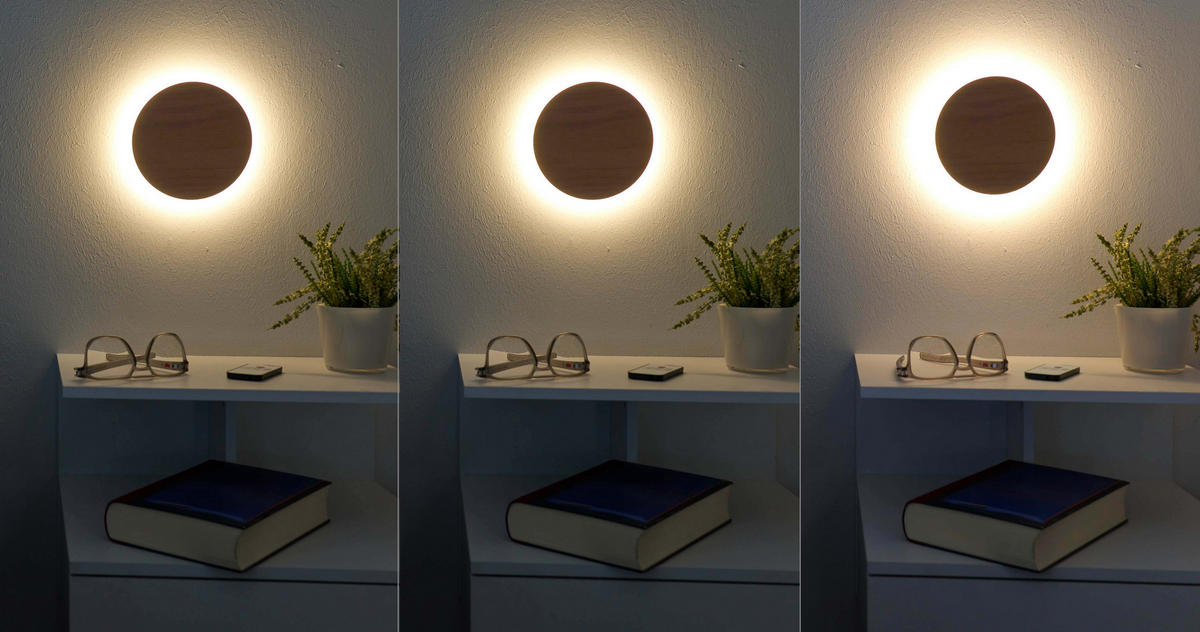 LED-BATTERIE Wandleuchte Indirektes Licht Echtholz mit Bewegungsmelder Kirschholz - Braun, Holz (15/15/3.7cm) - Northpoint