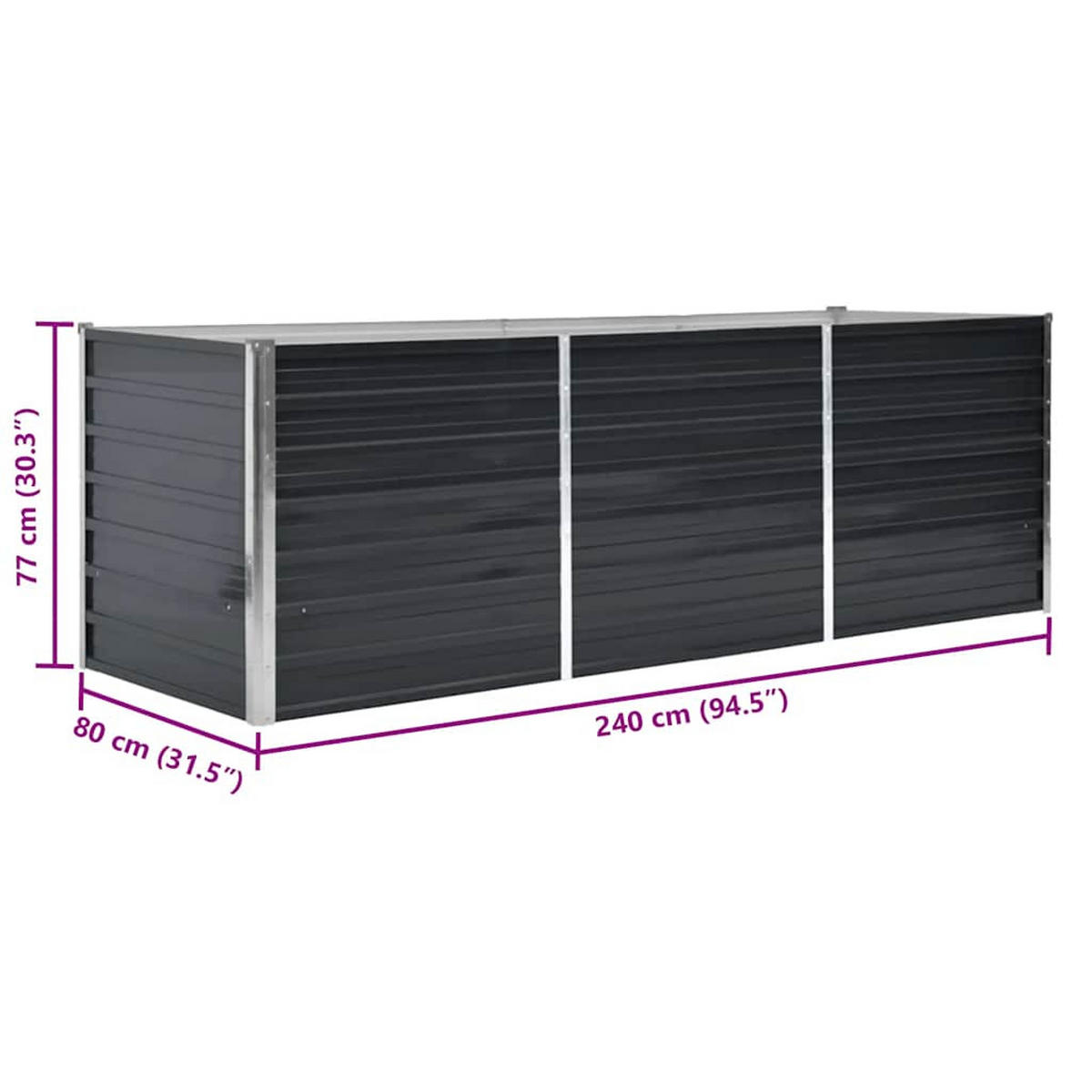 GARTEN-HOCHBEET Anthrazit 240/80/77 Cm Verzinkter Stahl - Anthrazit, Metall (240/77/80cm) - vidaXL