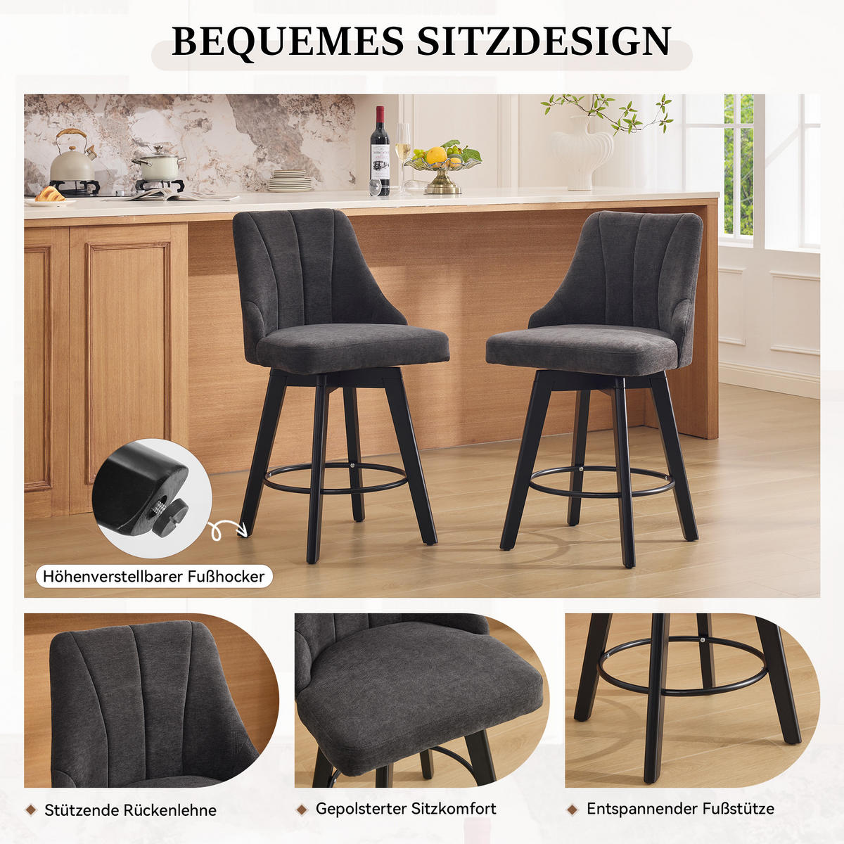 BARHOCKER DE-36254 2er-Set mit 360°-Drehung Grau - Grau, Metall (53/94.5/53.5cm) - ComfortXL