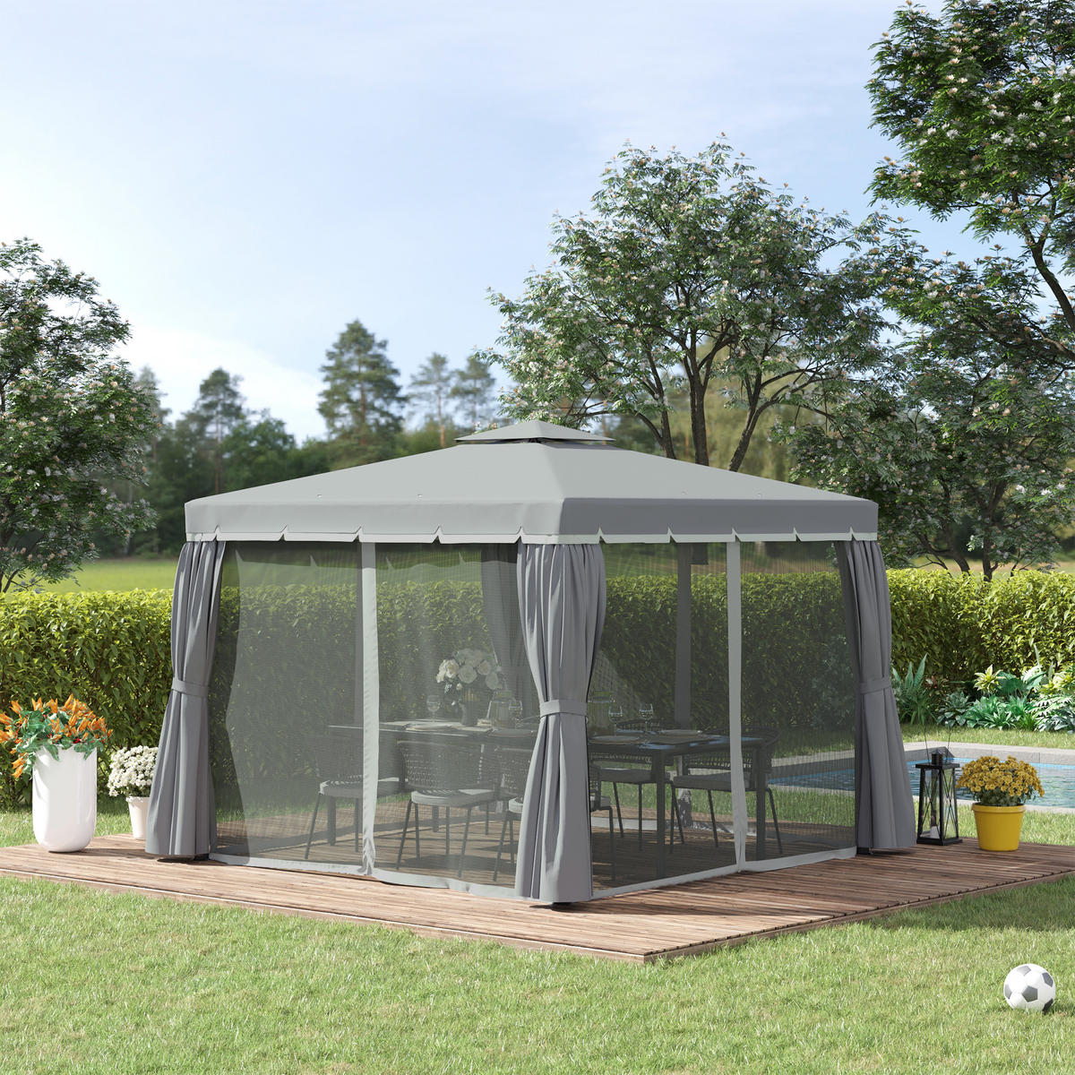 PAVILLON, Dunkelgrau, Aluminium, Metall, Polyester - Dunkelgrau, Metall (296/2.7/296cm) - Outsunny