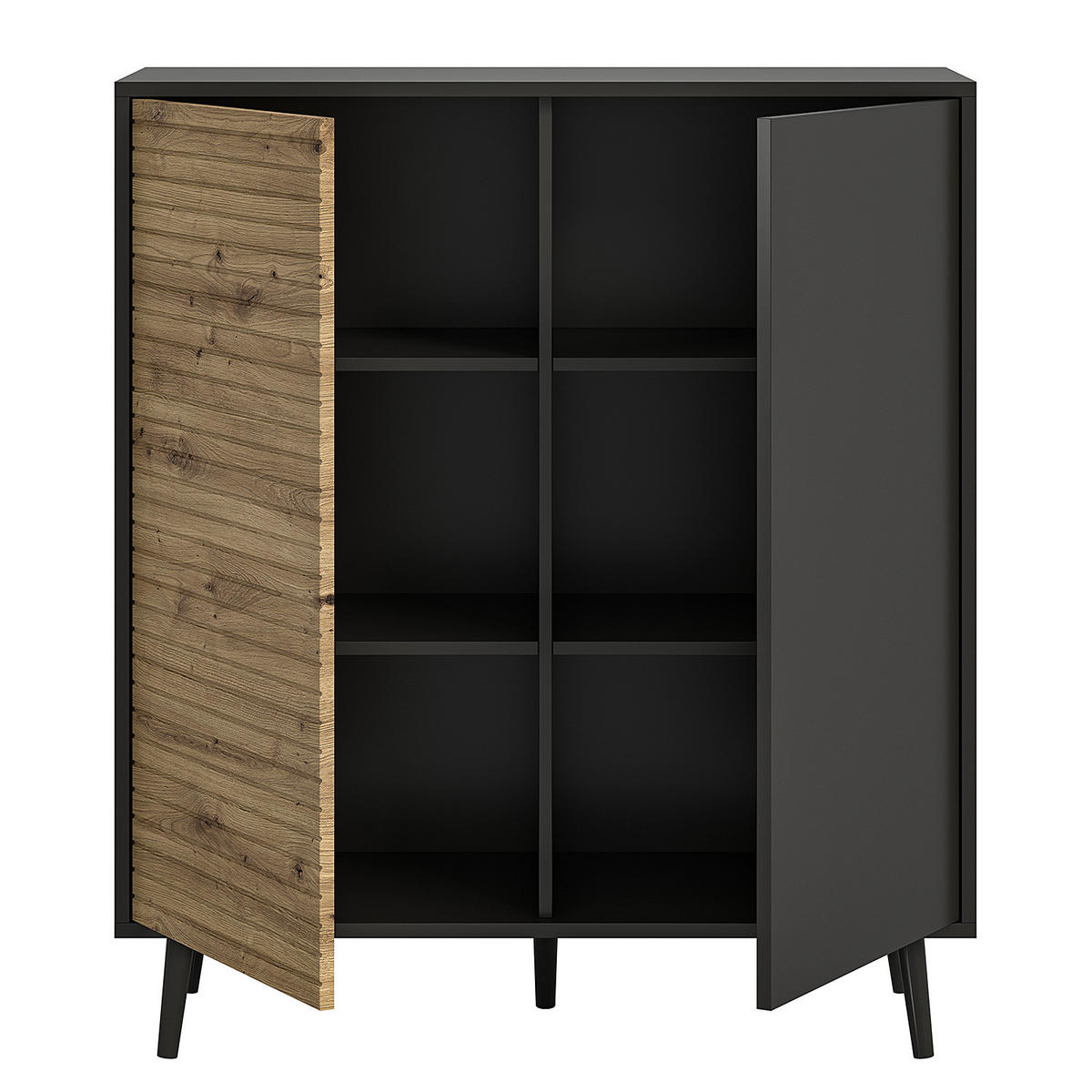 KOMMODE - Schwarz / Eiche Artisan Dekor - Eichefarben/Schwarz, Holzwerkstoff (104/112/42cm) - home24